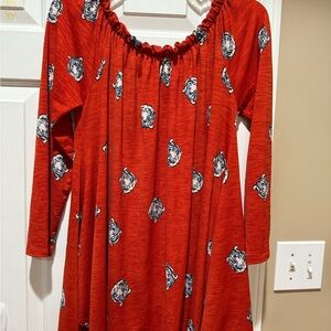 Orange Long Sleeve Dress with tiger Print